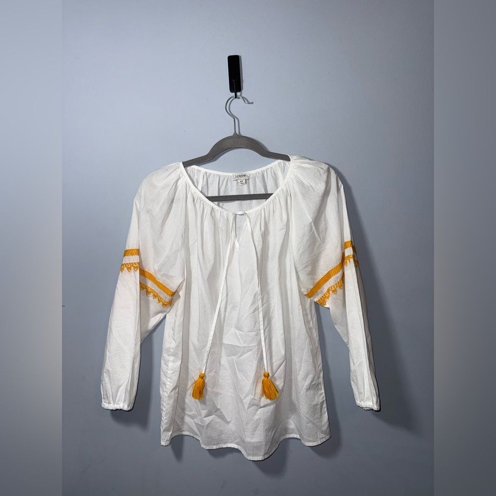 J.Crew Blouse 3/4 Sleeve embroidered White Yellow XS EUC